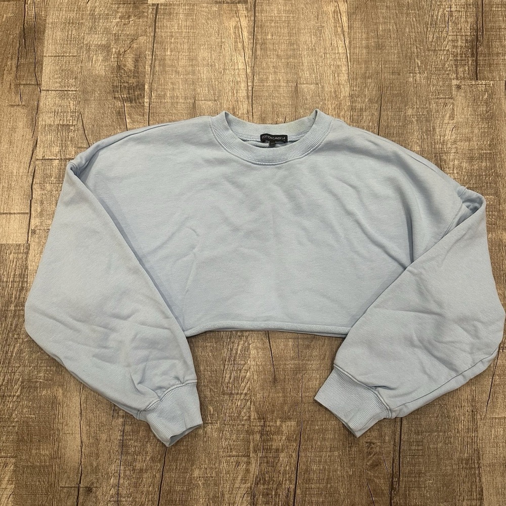 Cotton Candy‎ LA Cropped Sweatshirt Women's Medium Baby Blue Crewneck Pullover